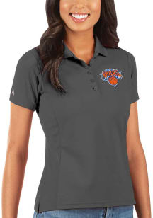 Antigua New York Knicks Womens Grey Legacy Pique Short Sleeve Polo Shirt