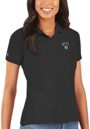 Antigua Brooklyn Nets Womens Black Legacy Pique Short Sleeve Polo Shirt