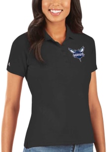 Antigua Charlotte Hornets Womens Black Legacy Pique Short Sleeve Polo Shirt