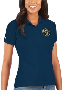 Antigua Denver Nuggets Womens Navy Blue Legacy Pique Short Sleeve Polo Shirt