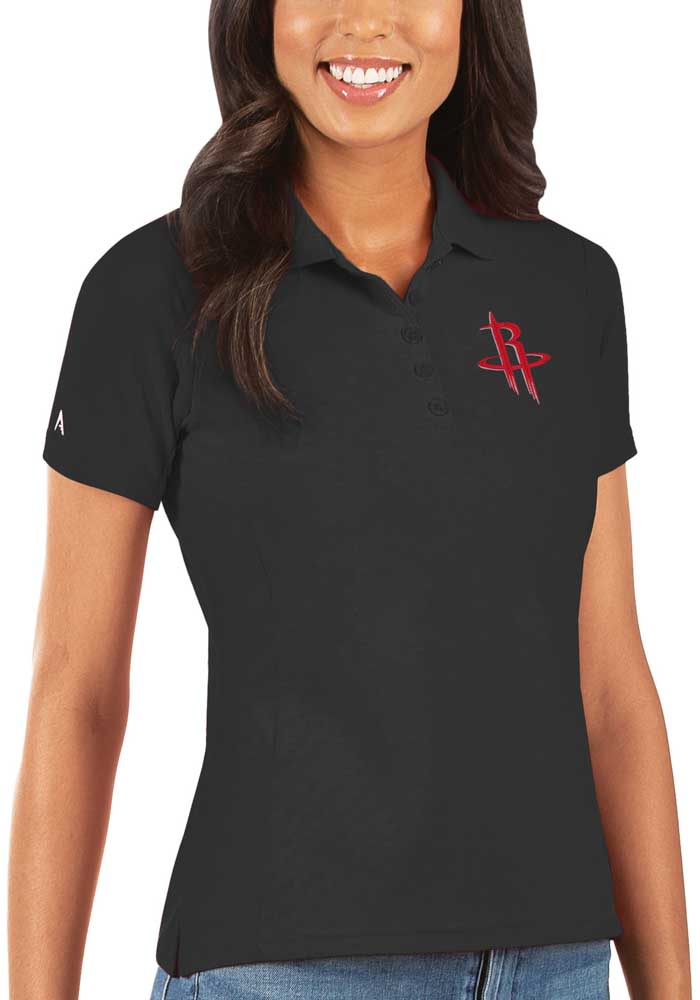 Antigua Houston Rockets Womens Black Legacy Pique Short Sleeve Polo Shirt