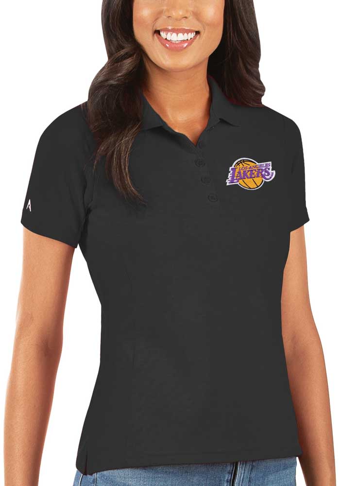Antigua Los Angeles Lakers Womens Black Legacy Pique Short Sleeve Polo Shirt