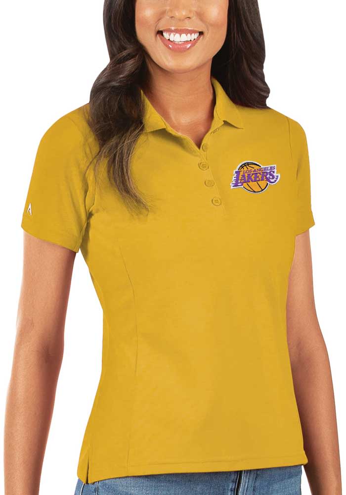 Antigua Los Angeles Lakers Womens Gold Legacy Pique Short Sleeve Polo Shirt