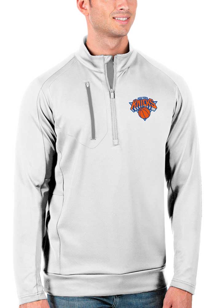Antigua New York Knicks Mens White Generation Long Sleeve 1/4 Zip Pullover