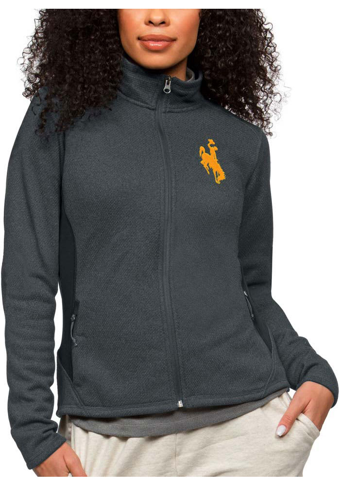 Antigua Wyoming Cowboys Women's Charcoal Course Long Sleeve Full Zip Jacket, Charcoal, 100% POLYESTER, Size L, Rally House