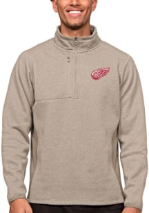 Antigua Detroit Red Wings Mens Oatmeal Course Long Sleeve 1/4 Zip Pullover