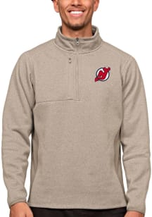 Antigua New Jersey Devils Mens Oatmeal Course Long Sleeve 1/4 Zip Pullover
