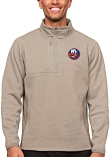 Antigua New York Islanders Mens Oatmeal Course Long Sleeve 1/4 Zip Pullover