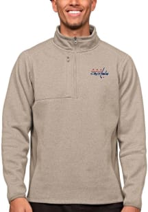 Antigua Washington Capitals Mens Oatmeal Course Long Sleeve 1/4 Zip Pullover