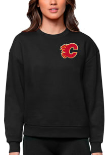 Antigua Calgary Flames Womens Black Victory Crew Sweatshirt