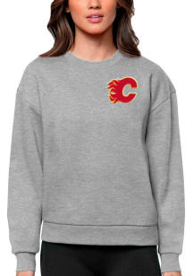 Antigua Calgary Flames Womens Grey Victory Crew Sweatshirt