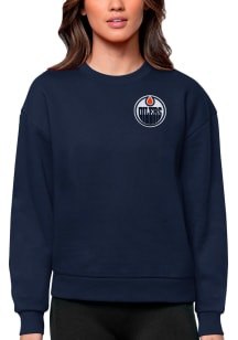 Antigua Edmonton Oilers Womens Navy Blue Victory Crew Sweatshirt