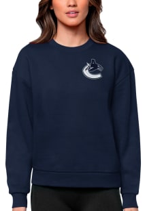 Antigua Vancouver Canucks Womens Navy Blue Victory Crew Sweatshirt