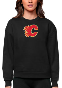 Antigua Calgary Flames Womens Black Victory Crew Sweatshirt