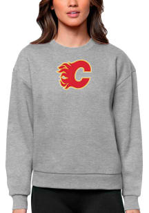 Antigua Calgary Flames Womens Grey Victory Crew Sweatshirt