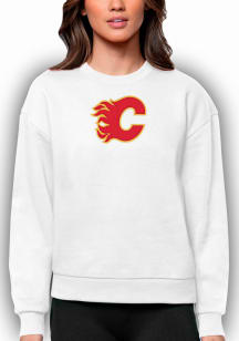 Antigua Calgary Flames Womens White Victory Crew Sweatshirt
