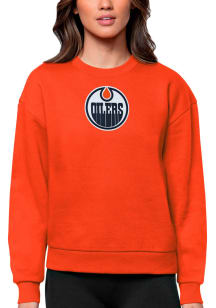 Antigua Edmonton Oilers Womens Orange Victory Crew Sweatshirt