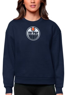 Antigua Edmonton Oilers Womens Navy Blue Victory Crew Sweatshirt
