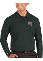 Antigua Sacramento Kings Mens Grey Tribute Long Sleeve Polo Shirt