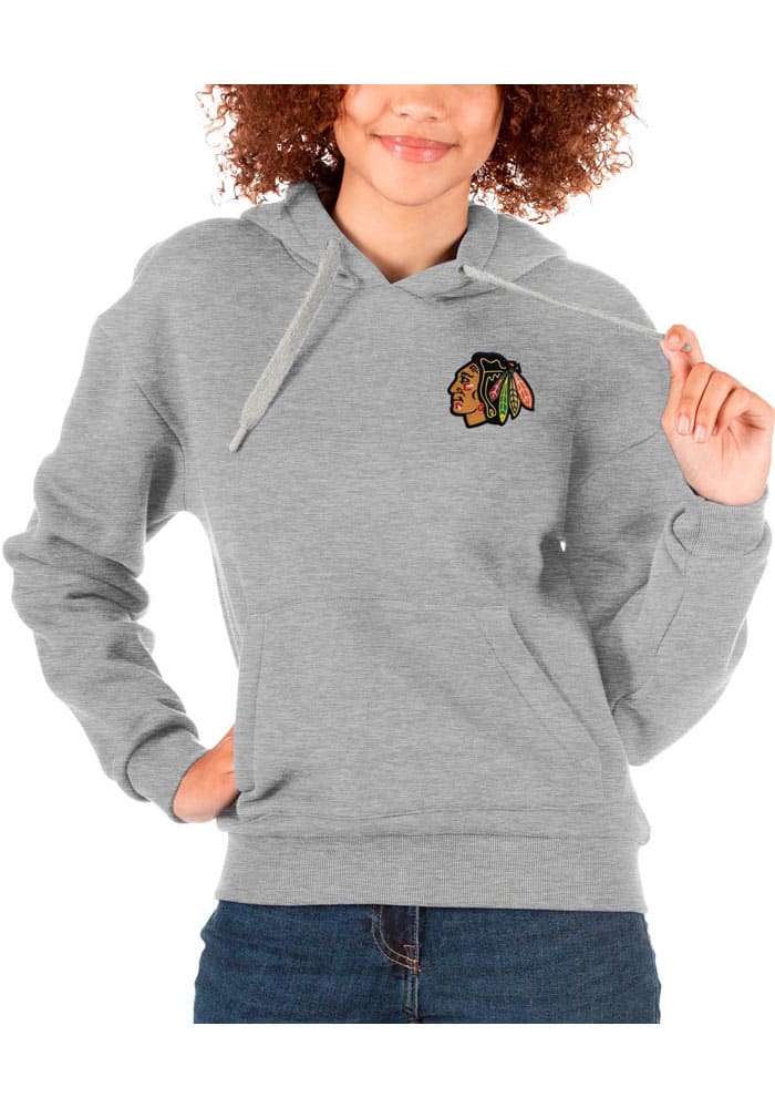 Antigua Chicago Blackhawks Grey Victory Long Sleeve Hoodie, Grey, 52% Cot / 48% Poly, Size 5XL, Rally House