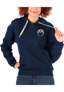 Antigua Edmonton Oilers Womens Navy Blue Victory Hooded Sweatshirt