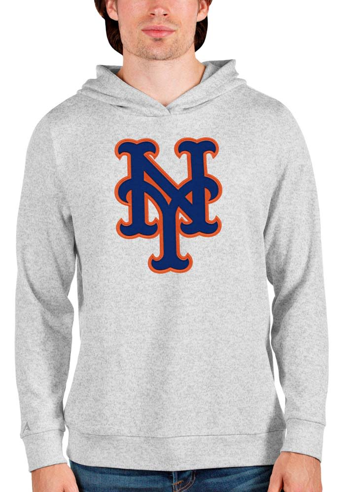 Antigua New York Mets Mens Grey Absolute Long Sleeve Hoodie
