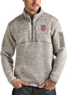 Antigua USMNT Mens Oatmeal Fortune Long Sleeve 1/4 Zip Pullover