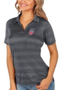 Antigua USWNT Womens Grey Compass Short Sleeve Polo Shirt