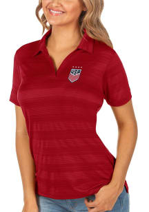 Antigua USWNT Womens Red Compass Short Sleeve Polo Shirt