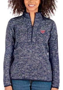 Antigua USWNT Womens Navy Blue Fortune 1/4 Zip Pullover