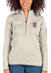 Antigua USWNT Womens Oatmeal Fortune 1/4 Zip Pullover