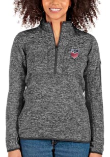 Antigua USWNT Womens Grey Fortune 1/4 Zip Pullover