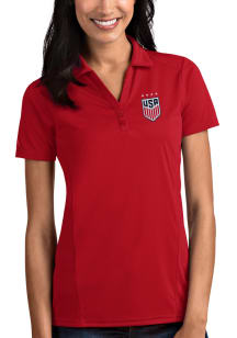 Antigua USWNT Womens Red Tribute Short Sleeve Polo Shirt