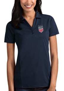 Antigua USWNT Womens Navy Blue Tribute Short Sleeve Polo Shirt