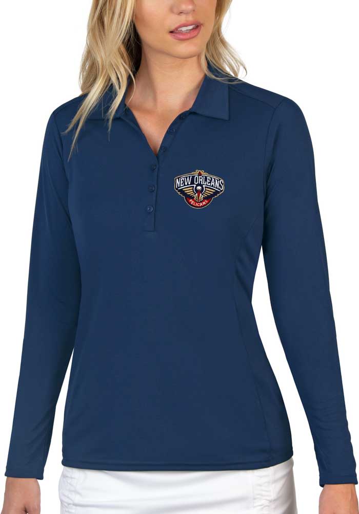 Antigua New Orleans Pelicans Womens Navy Blue Tribute Long Sleeve Polo Shirt