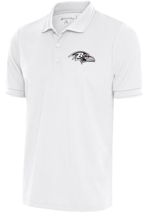 Antigua Baltimore Ravens White Metallic Logo Affluent Big and Tall Polo