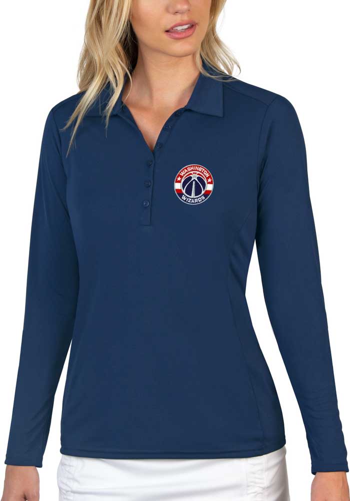 Antigua Washington Wizards Womens Navy Blue Tribute Long Sleeve Polo Shirt