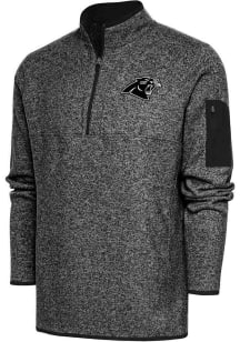 Antigua Carolina Panthers Mens Black Metallic Logo Fortune Long Sleeve 1/4 Zip Pullover