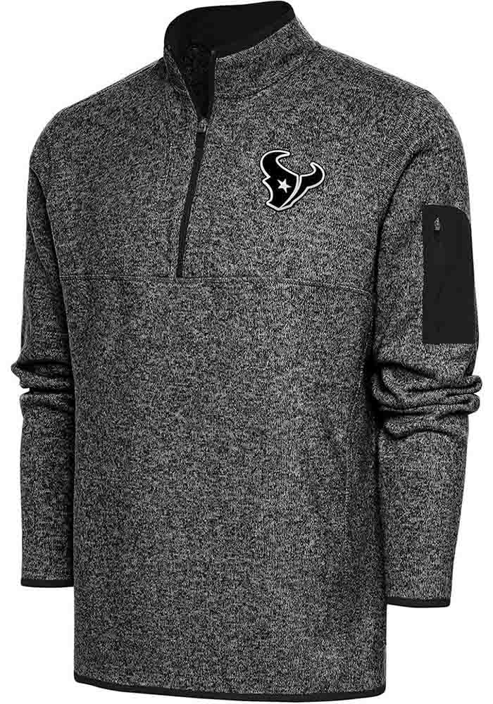 Antigua Houston Texans Mens Black Metallic Logo Fortune Long Sleeve 1/4 Zip Pullover