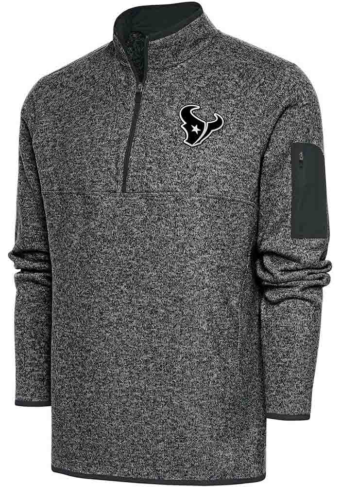 Antigua Houston Texans Mens Grey Metallic Logo Fortune Long Sleeve 1/4 Zip Pullover
