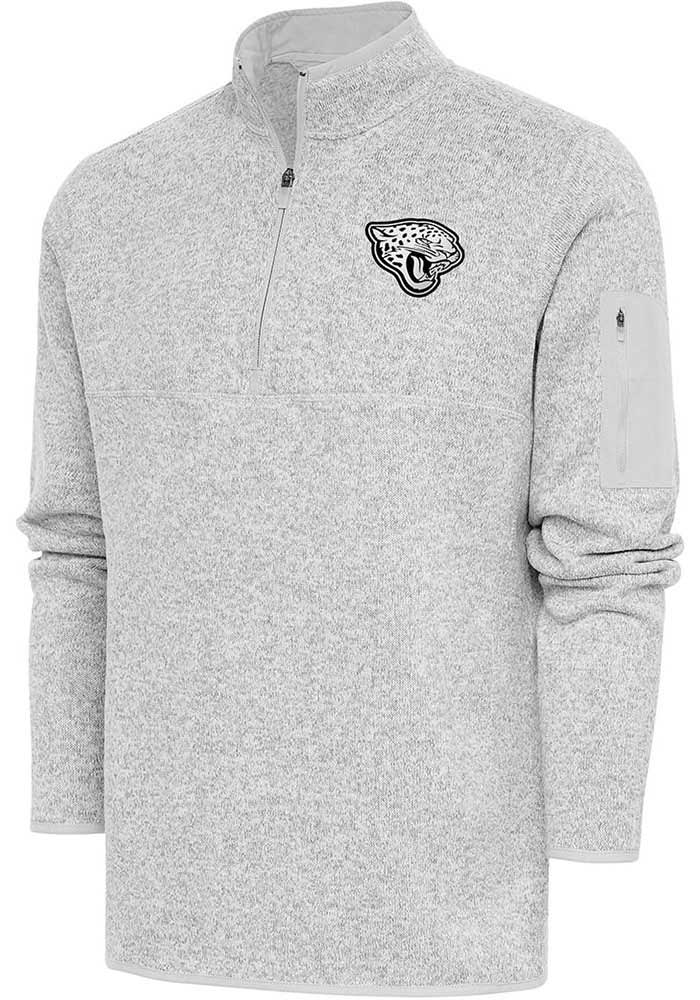 Antigua Jacksonville Jaguars Grey Metallic Logo Fortune Big and Tall 1/4 Zip Pullover, Grey, 100% POLYESTER, Size 4XLT, Rally House