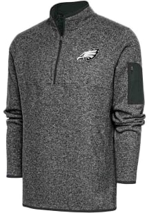 Antigua Philadelphia Eagles Mens Grey Metallic Logo Fortune Long Sleeve 1/4 Zip Pullover
