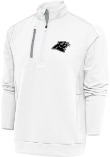 Antigua Carolina Panthers Mens White Metallic Logo Generation Long Sleeve 1/4 Zip Pullover