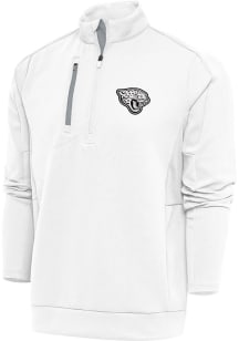 Antigua Jacksonville Jaguars Mens White Metallic Logo Generation Long Sleeve 1/4 Zip Pullover