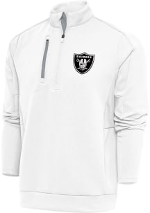 Antigua Las Vegas Raiders Mens White Metallic Logo Generation Long Sleeve 1/4 Zip Pullover