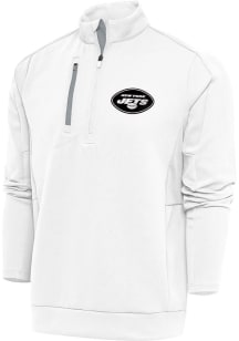 Antigua New York Jets Mens White Metallic Logo Generation Long Sleeve 1/4 Zip Pullover