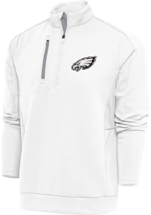 Antigua Philadelphia Eagles Mens White Metallic Logo Generation Long Sleeve 1/4 Zip Pullover