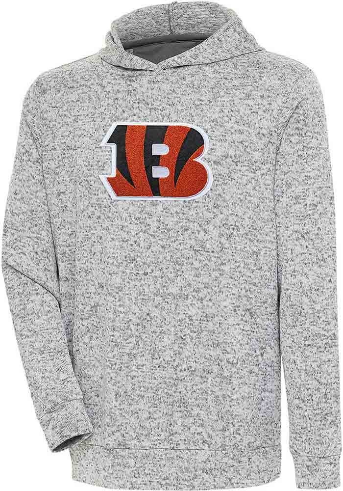 Antigua Cincinnati Bengals Grey Chenille Logo Absolute Long Sleeve Hoodie, Grey, 100% POLYESTER, Size XL, Rally House