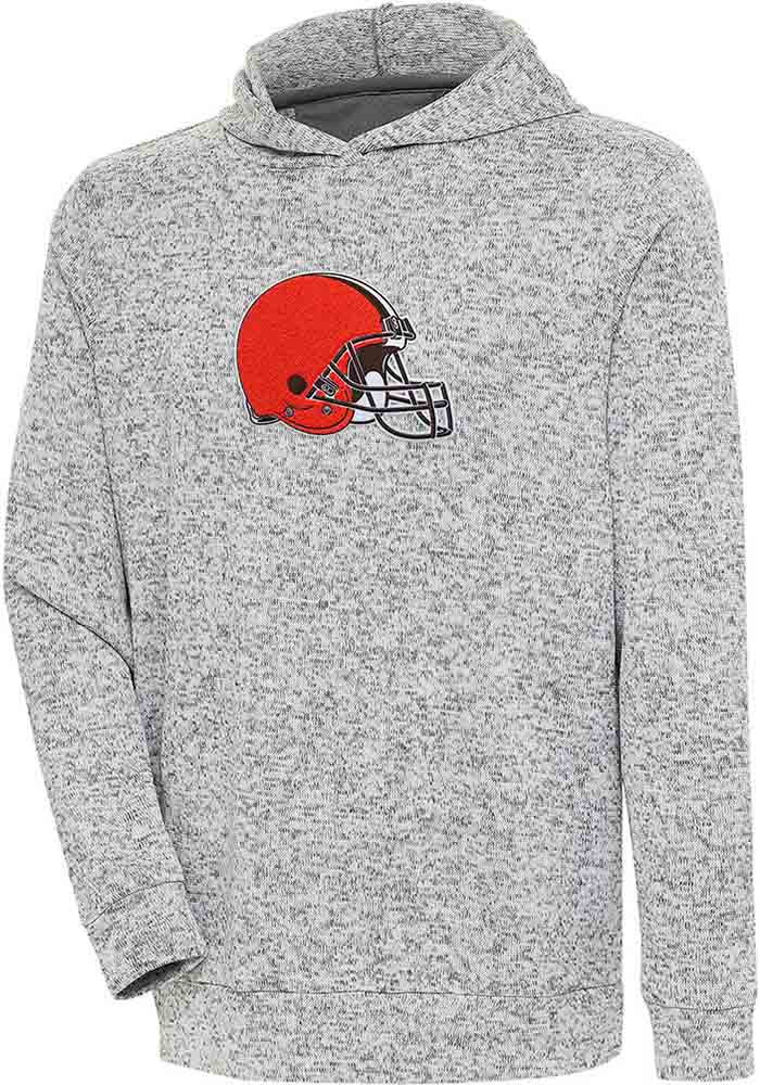 Antigua Cleveland Browns Mens Grey Chenille Logo Absolute Long Sleeve Hoodie