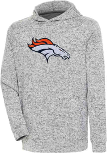 Antigua Denver Broncos Mens Grey Chenille Logo Absolute Long Sleeve Hoodie
